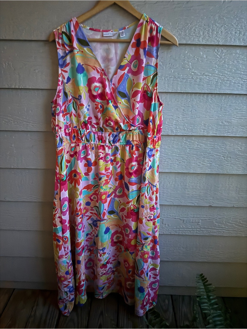 Susan Graver QVC Colorful Floral Midi Dress 1XP Sleeveless Pink Blue Yellow